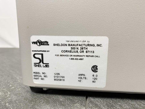 Picture of the label for VWR SHEL-LAB 1235P Water Bath 
