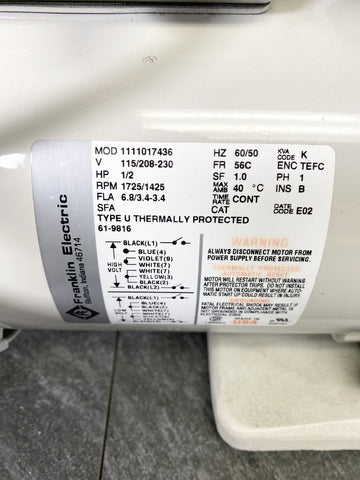 Picture of the label for Welch Vacuum Pump 7, Model 1111017436